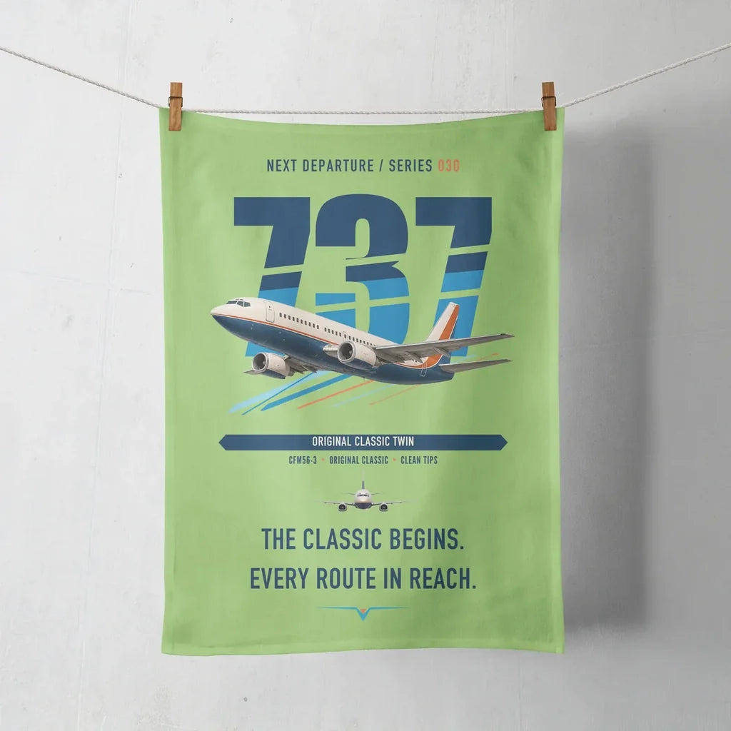 Boeing 737-300 Classic design on light green towel