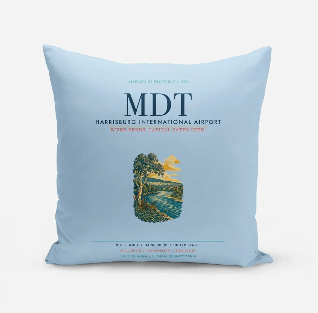 Harrisburg International Airport (MDT) design on light blue pillow