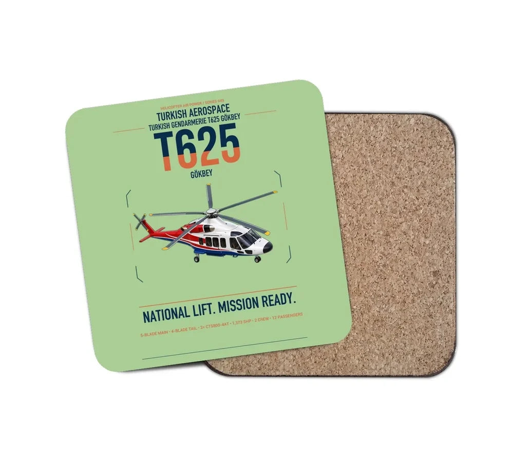 Turkish Aerospace T625 Gökbey design on light green 1 piece coaster