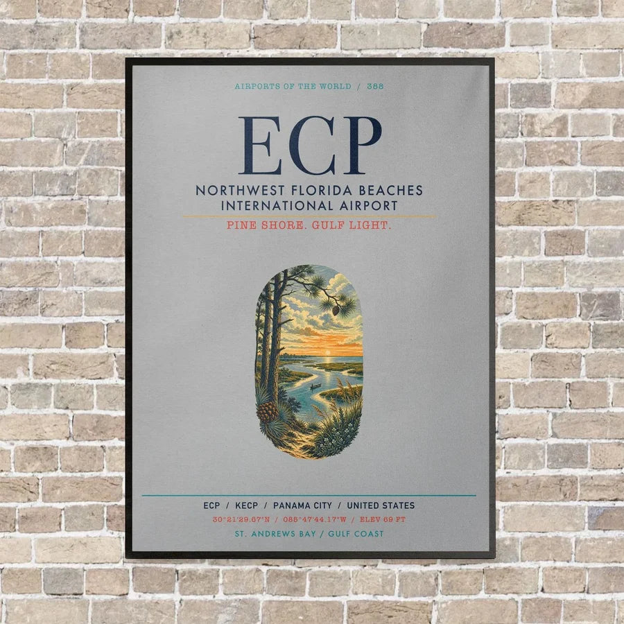 Northwest Florida Beaches International Airport ECP vertical canvas print - framed - light gray background