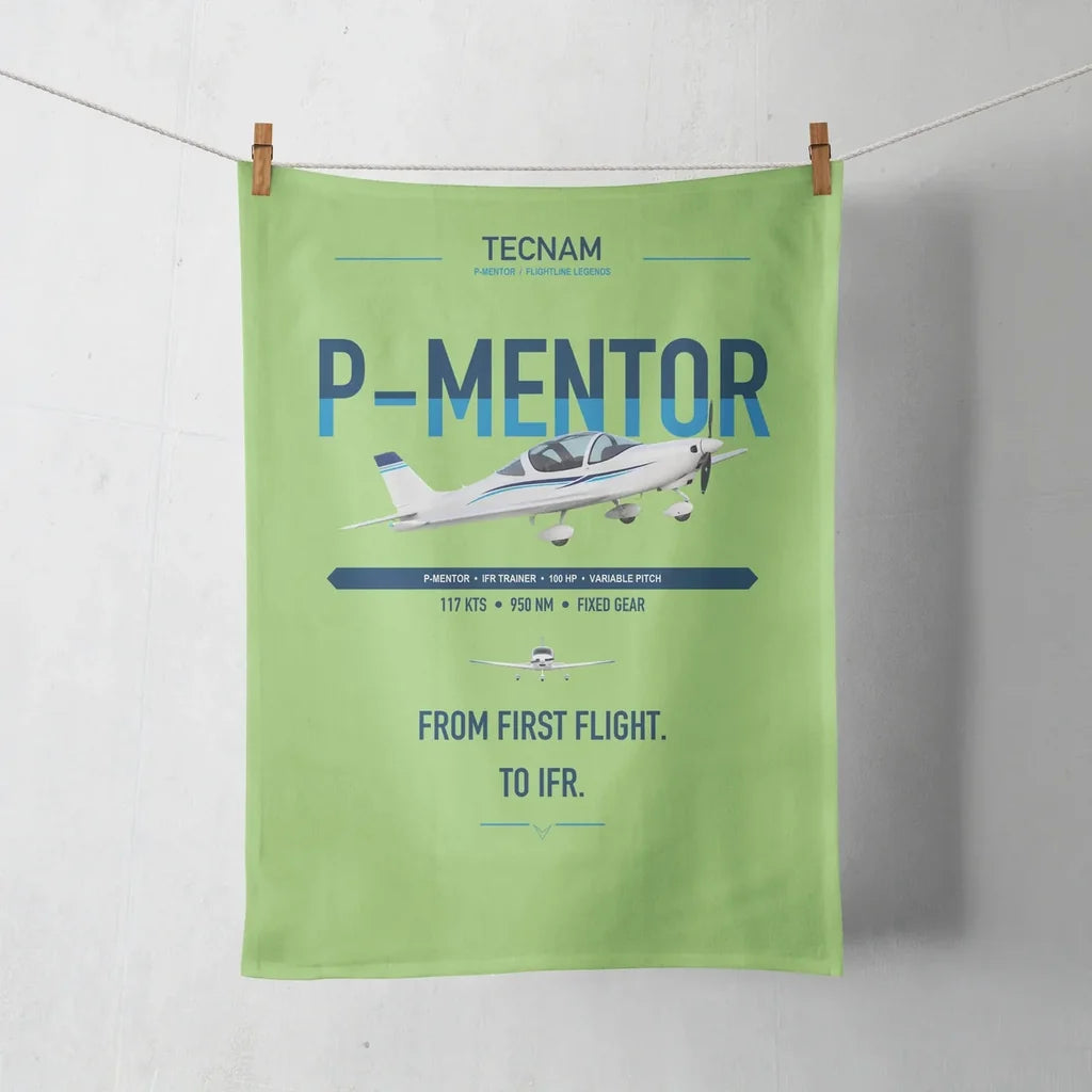 Tecnam P-Mentor design on light green towel