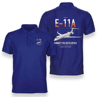 Thumbnail for E-11A BACN design on blue double-side polo t-shirt, double-side print