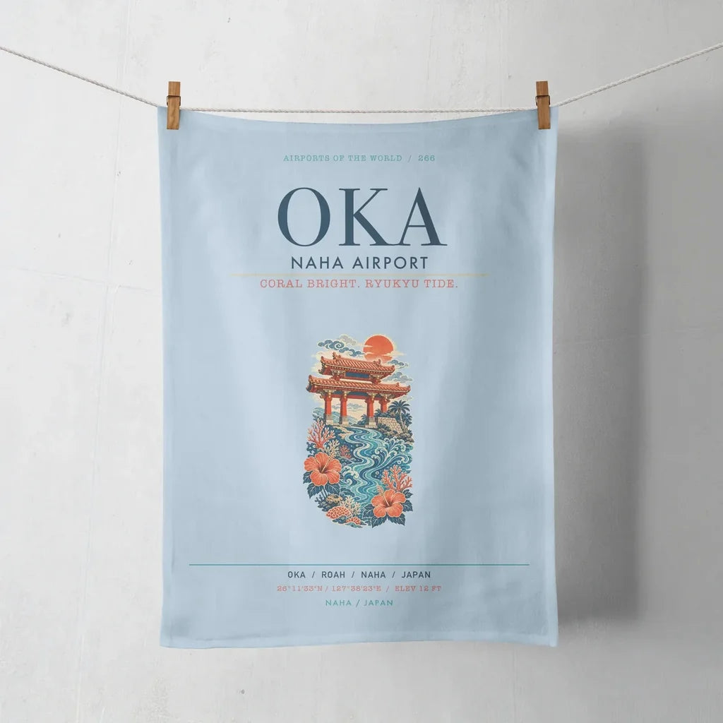 Naha Airport (OKA) design on light blue towel
