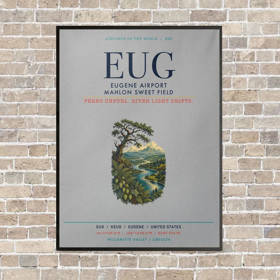Eugene Airport Mahlon Sweet Field EUG vertical canvas print - framed - light gray background
