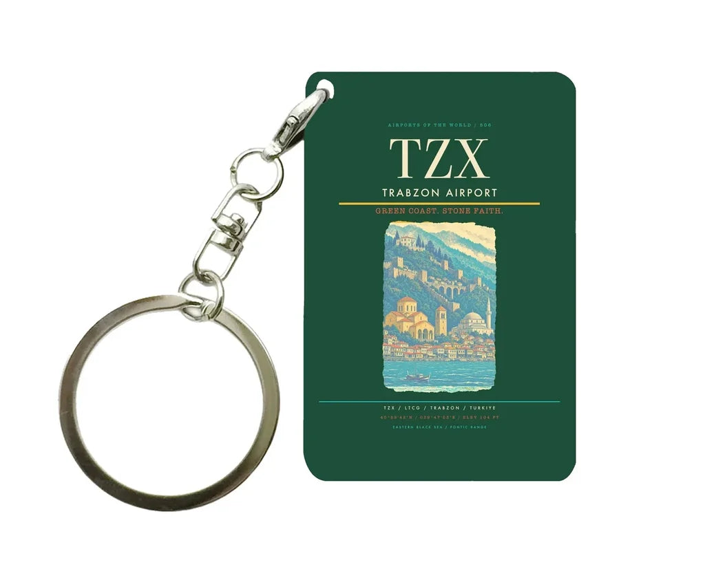 Trabzon Airport TZX Key Chain design on dark green key chain