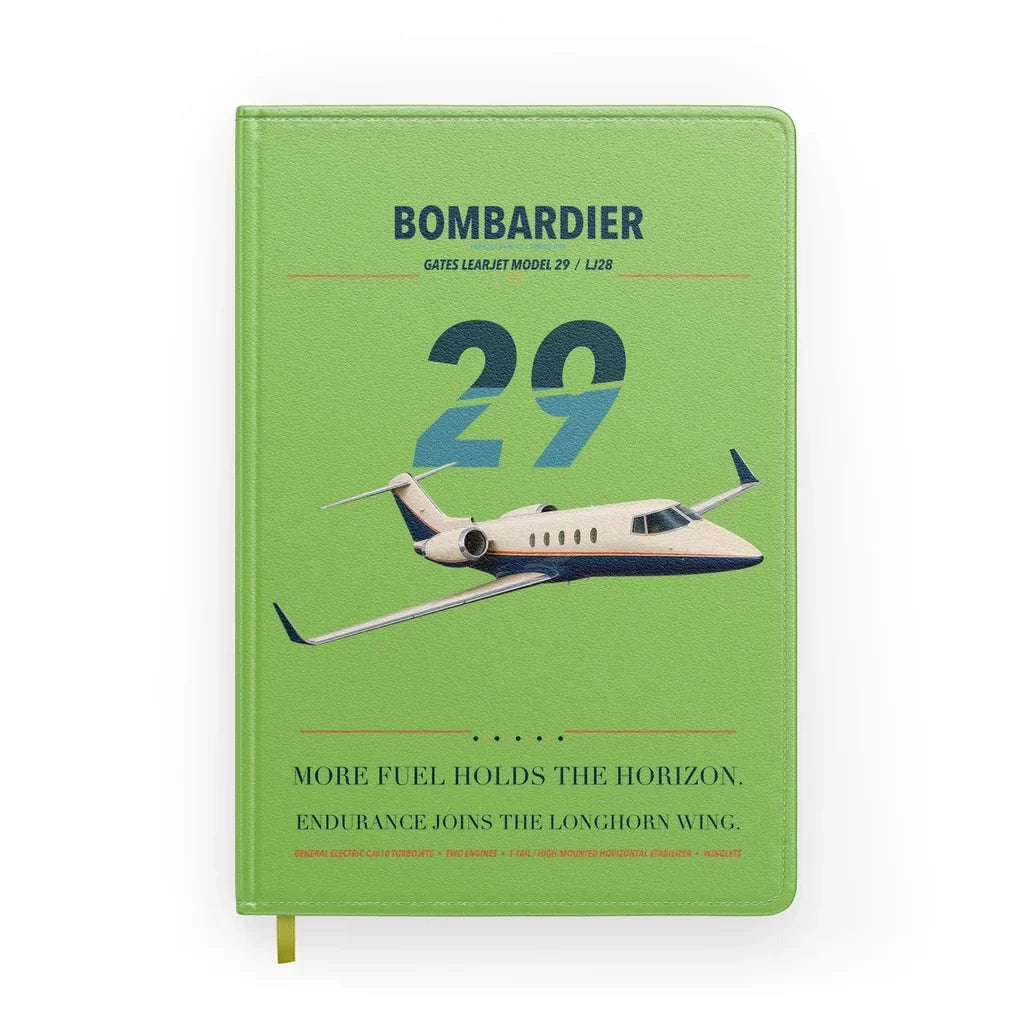 Bombardier Learjet 29 design on light green notebook