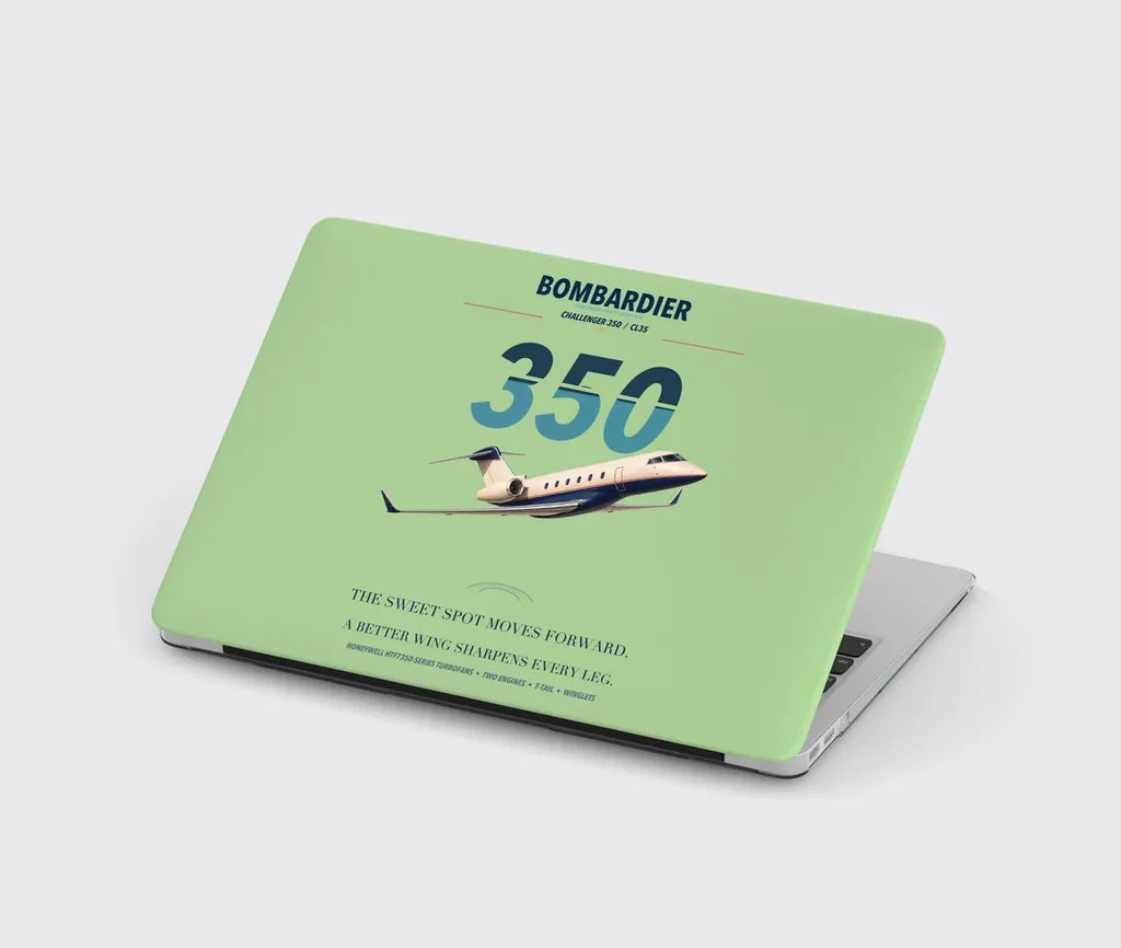 Bombardier Challenger 350 design on light green MacBook case