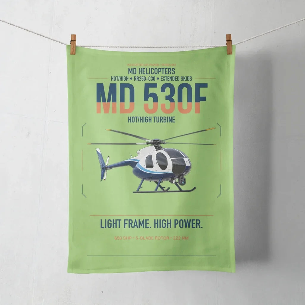 MD Helicopters MD 530F design on light green towel