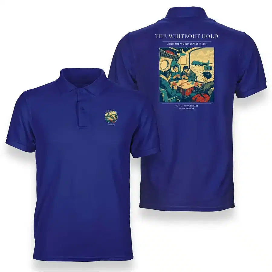 VINTAGE G4359 - The Whiteout Hold - Double-Side Polo T-Shirt design on blue