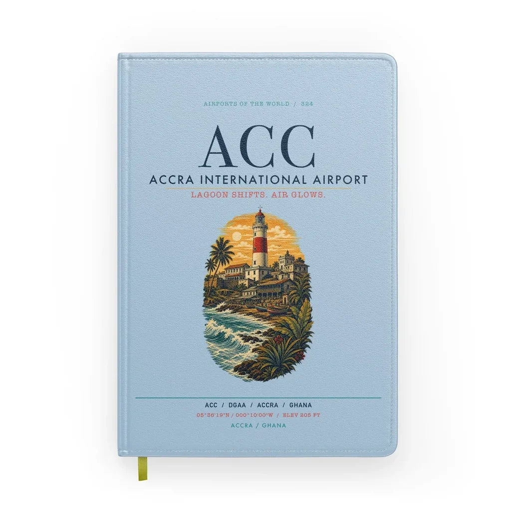 Accra International Airport (ACC) design on light blue notebook