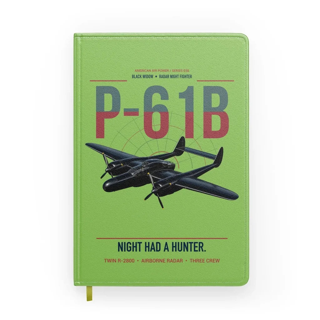 P-61B Black Widow design on light green notebook