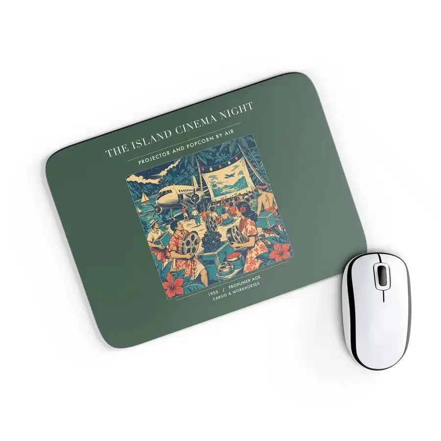 VINTAGE G4442 - The Island Cinema Night - Designed Mouse Pads design on darkgreen rectangle