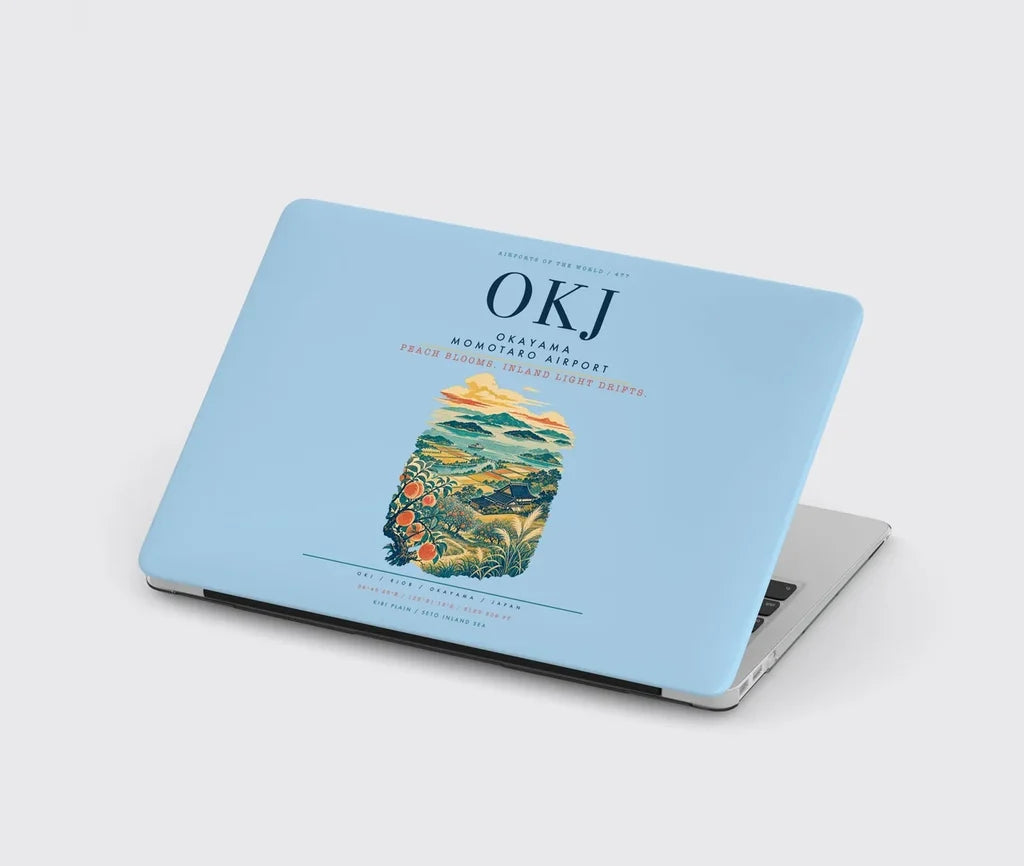 Okayama Momotaro Airport (OKJ) design on light blue MacBook case