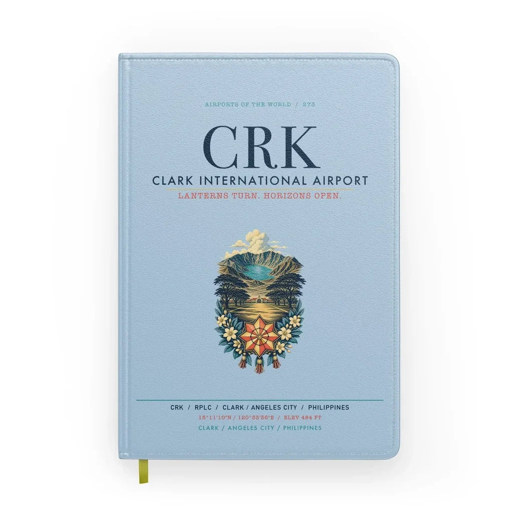 Clark International Airport (CRK) design on light blue notebook