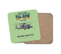 Thumbnail for Mitsubishi Sikorsky SH-60K design on light green 1 piece coaster