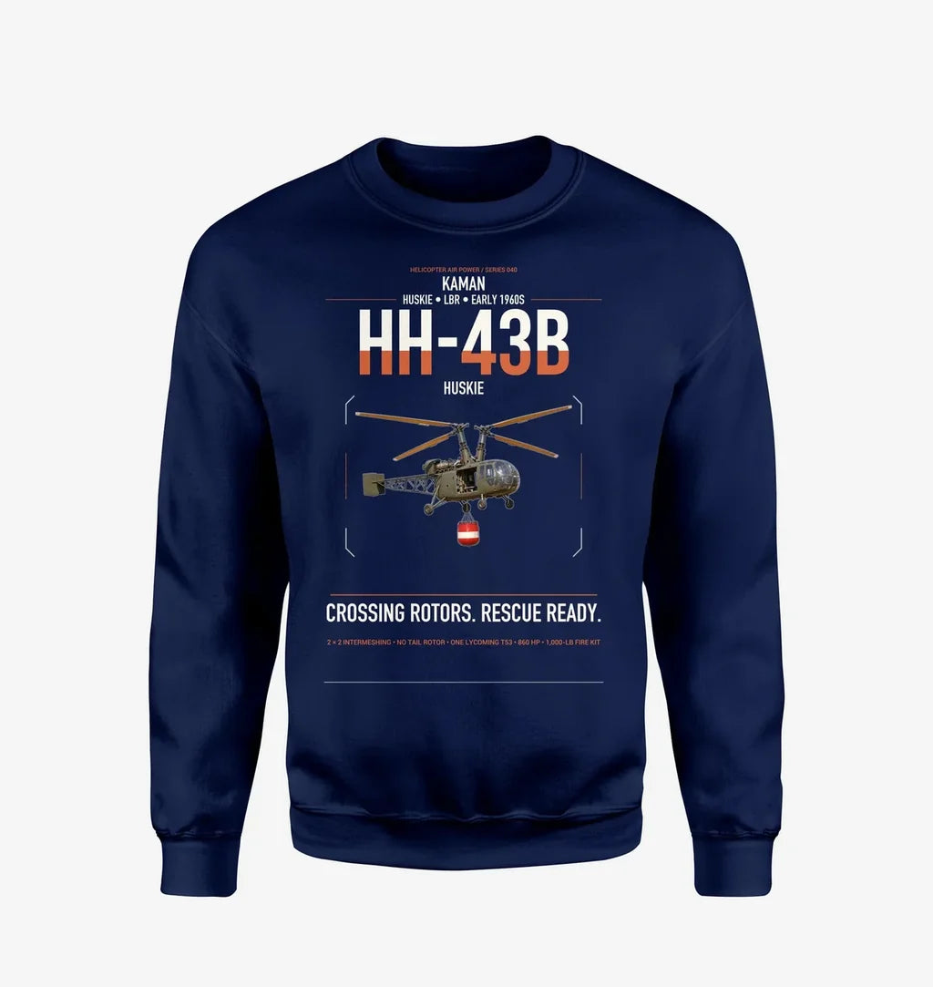 Kaman HH-43B Huskie design on navy blue sweatshirt