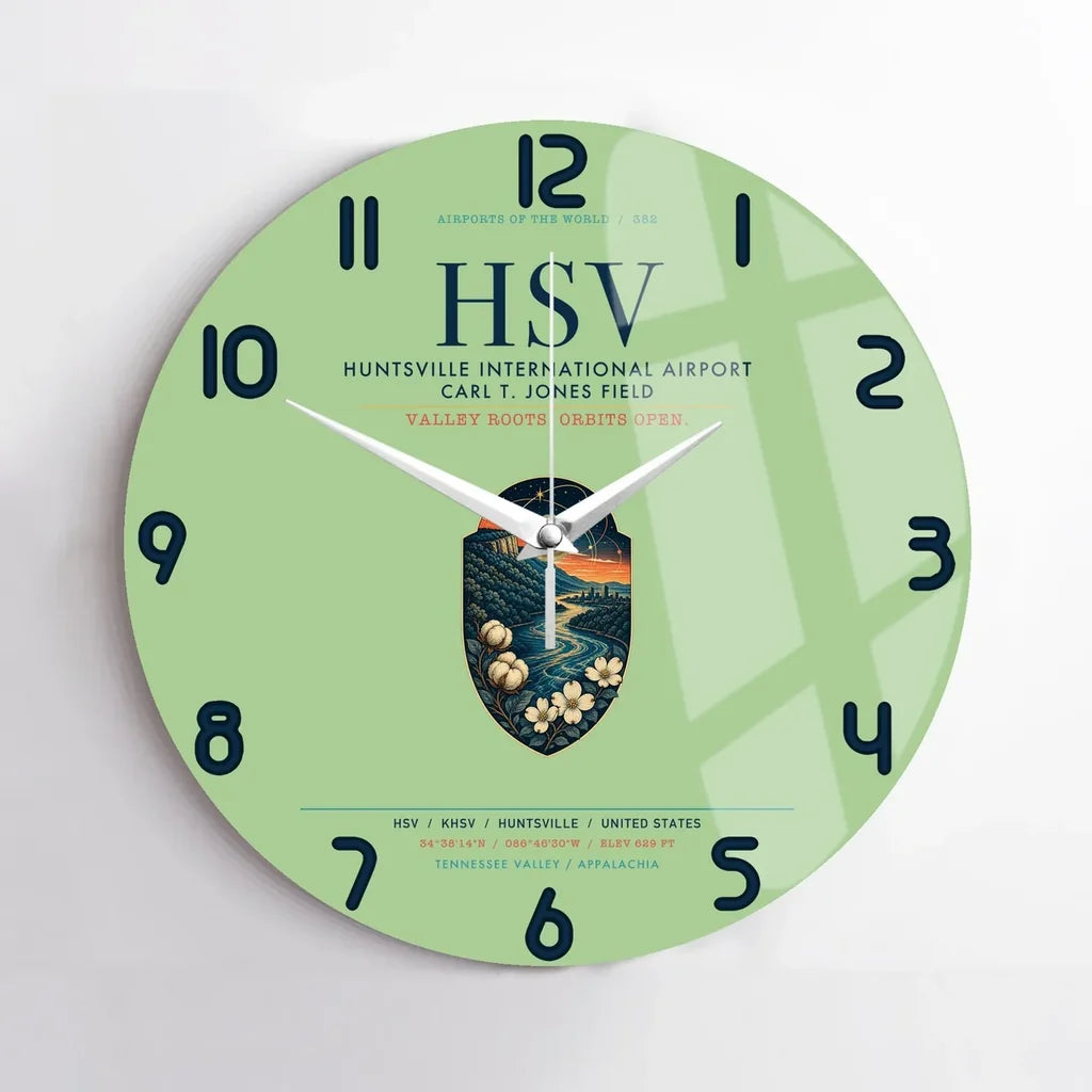 Huntsville International Airport (HSV) design on light green no frame wall clock