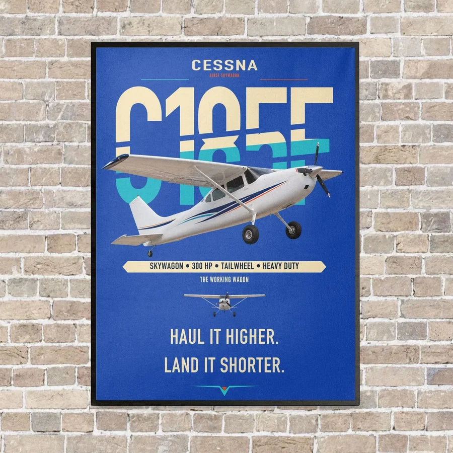 Cessna A185F Skywagon vertical canvas print - framed - blue background