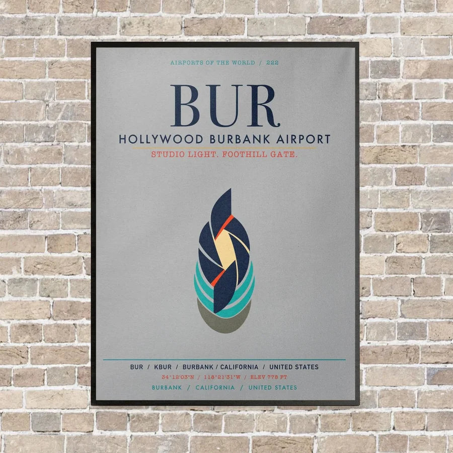 Hollywood Burbank Airport BUR vertical canvas print - framed - light gray background