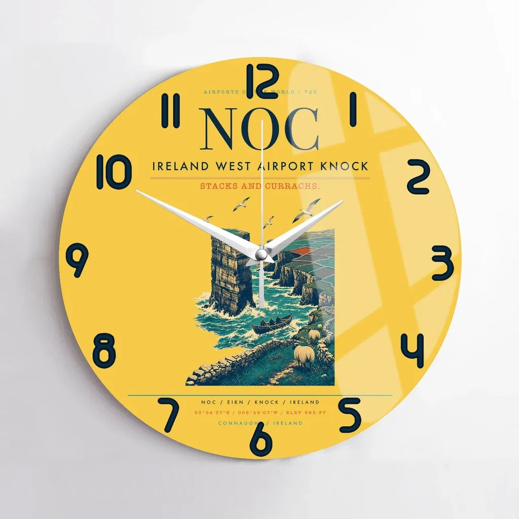 Ireland West Airport Knock (NOC) design on yellow no frame wall clock