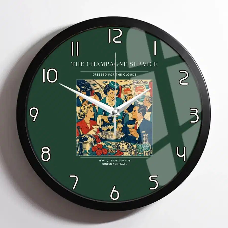 VINTAGE G4087 - The Champagne Service - Designed Wall Clocks design on darkgreen framed