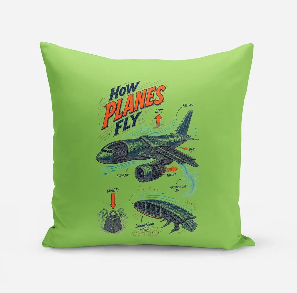 How Planes Fly V2 design on light green pillow