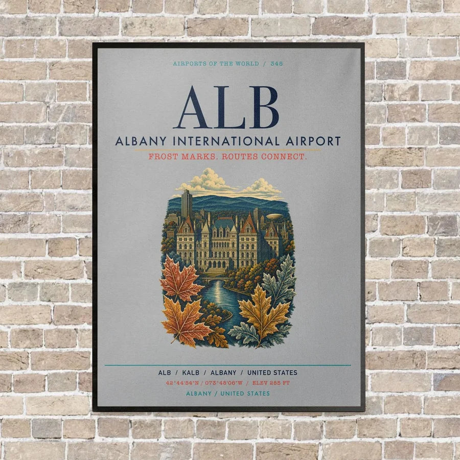 Albany International Airport ALB vertical canvas print - framed - light gray background