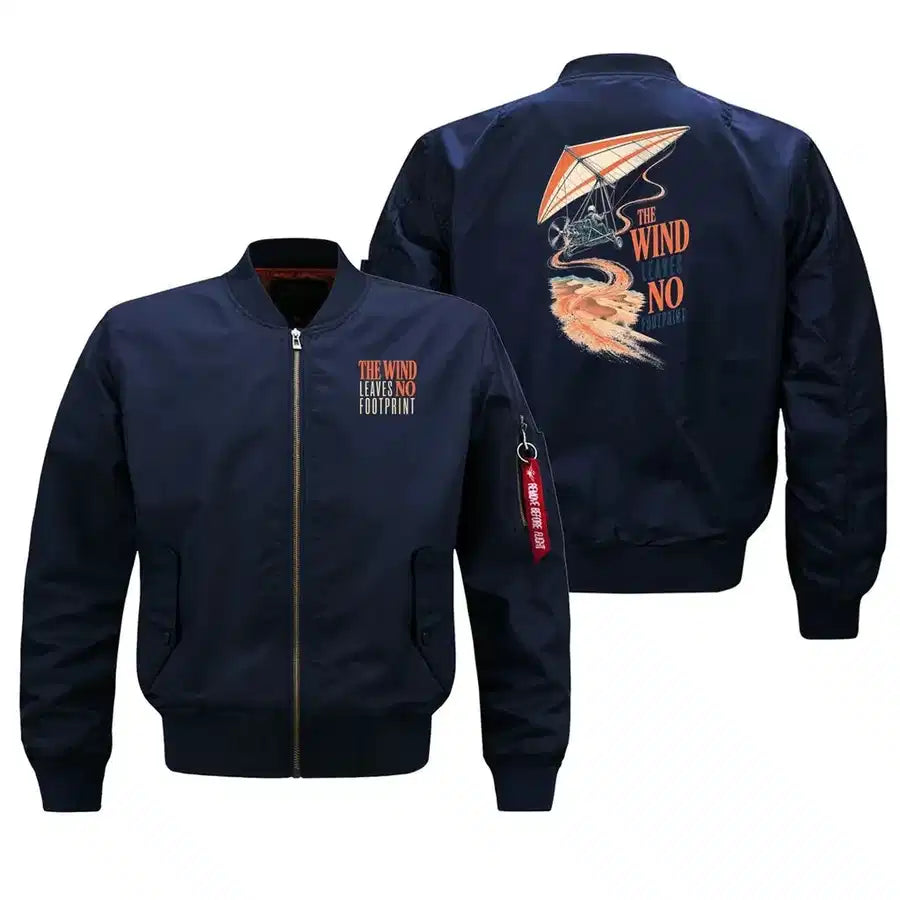 SIGNAL 648 - The Wind Leaves No Footprint - Bomber Jacket design on blue bomber jacket