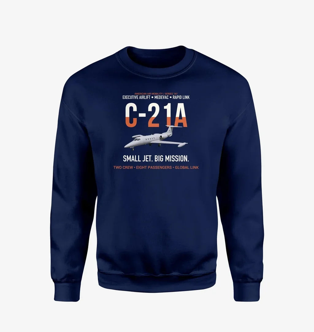C-21A Learjet Small Jet Big Mission design on navy blue sweatshirt