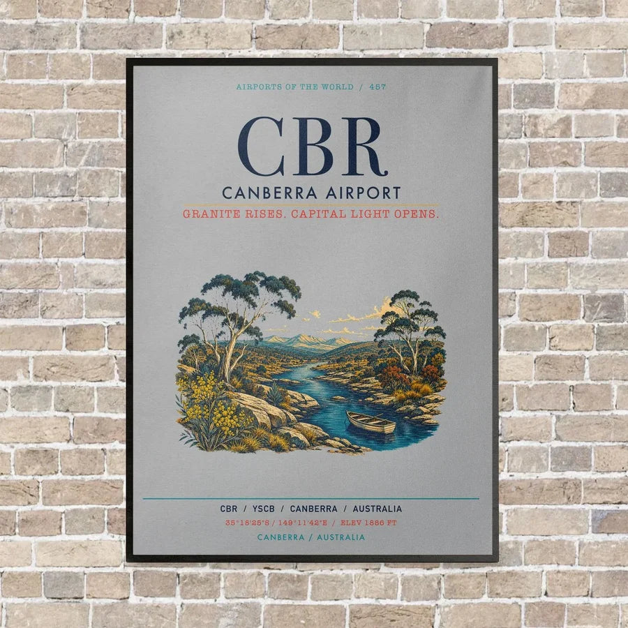 Canberra Airport CBR vertical canvas print - framed - light gray background