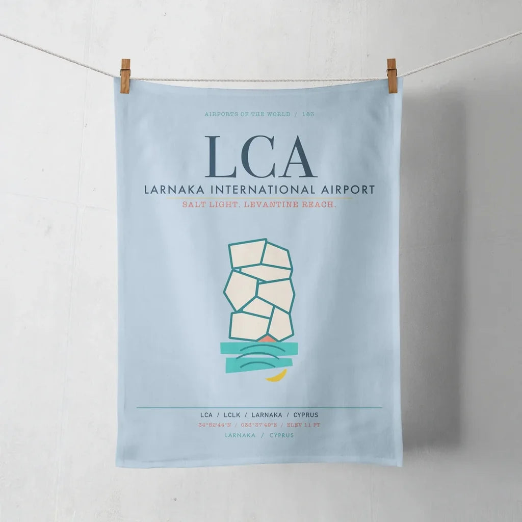 Larnaka International Airport (LCA) design on light blue towel