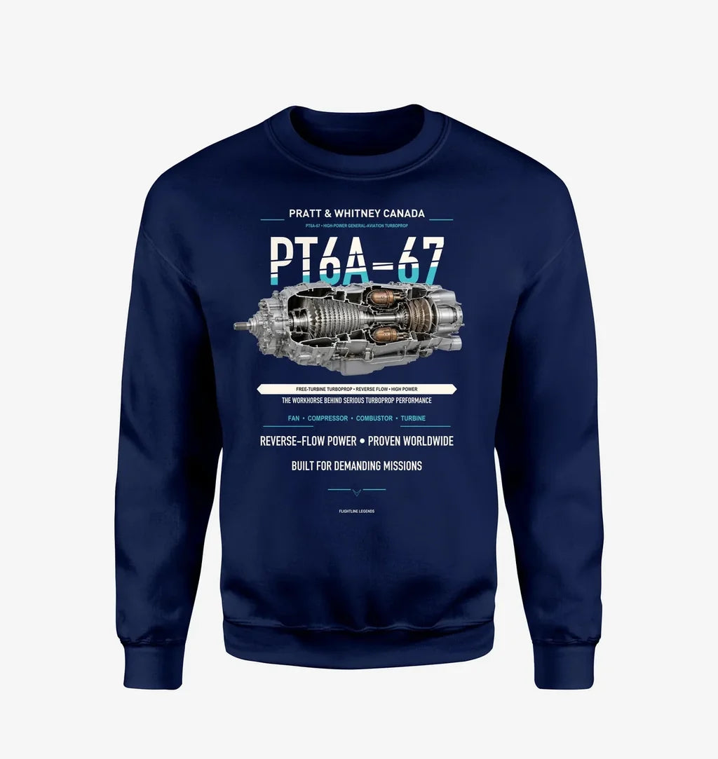 PT6A-67 design on navy blue sweatshirt