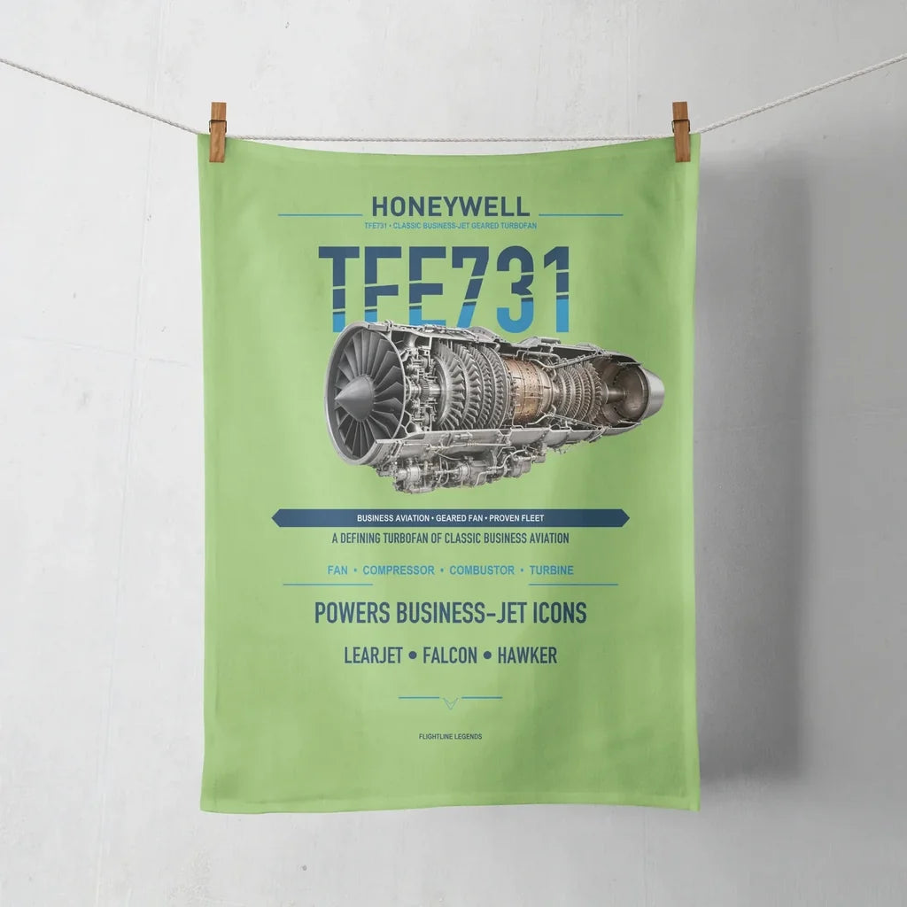 TFE731 design on light green towel