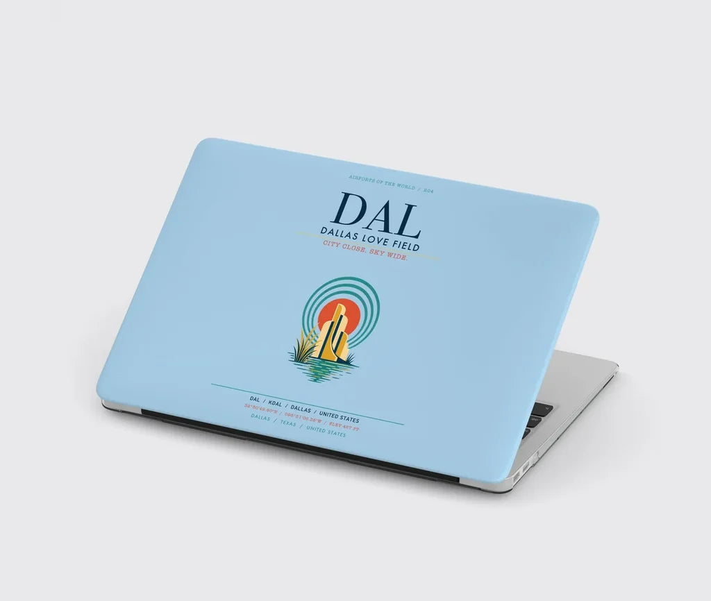 Dallas Love Field (DAL) design on light blue MacBook case