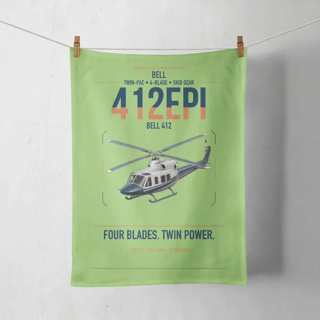 Bell 412EPI design on light green towel