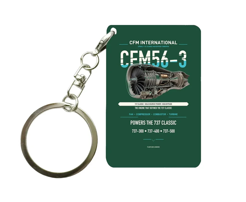 CFM56-3 Key Chain design on dark green key chain