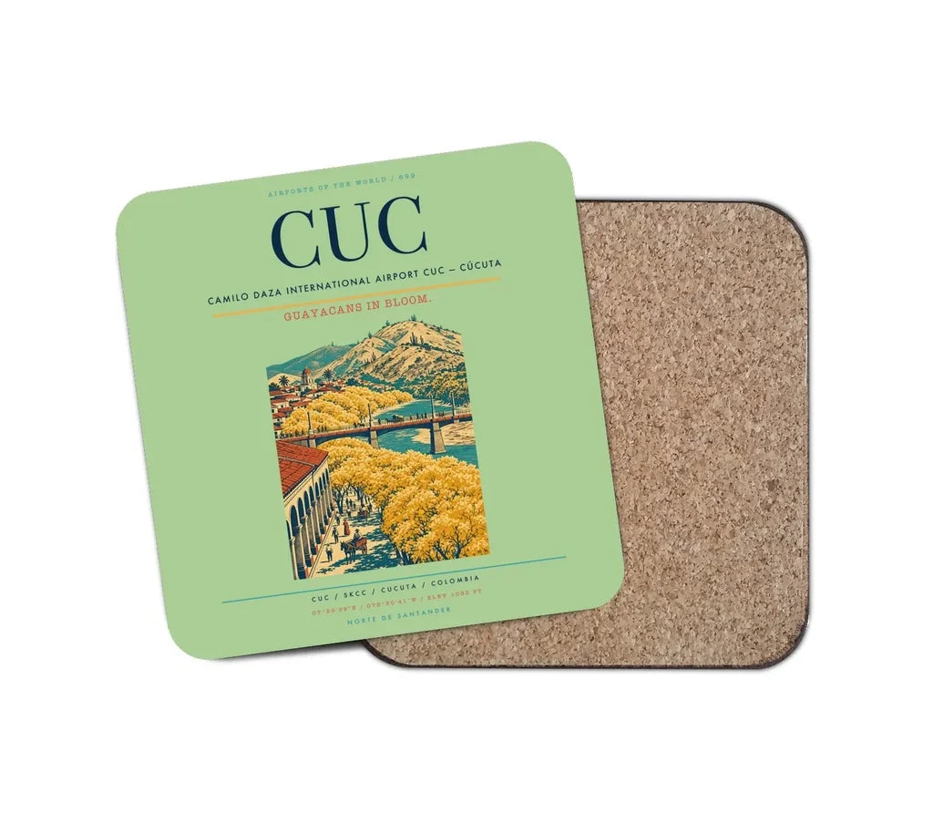 Camilo Daza International Airport (CUC) design on light green 1 piece coaster
