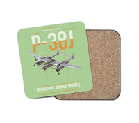 Thumbnail for P-38J Lightning design on light green 1 piece coaster