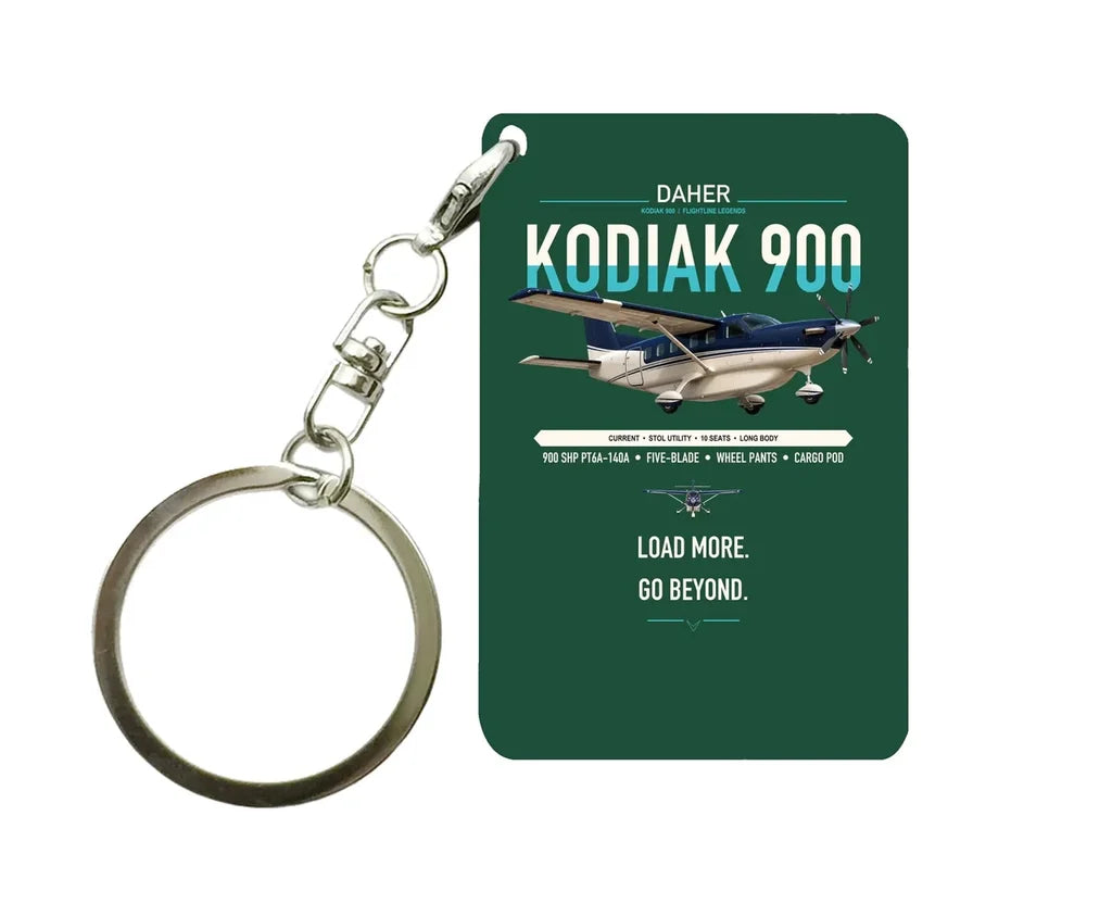 Daher Kodiak 900 design on dark green designed key chain, double-side print