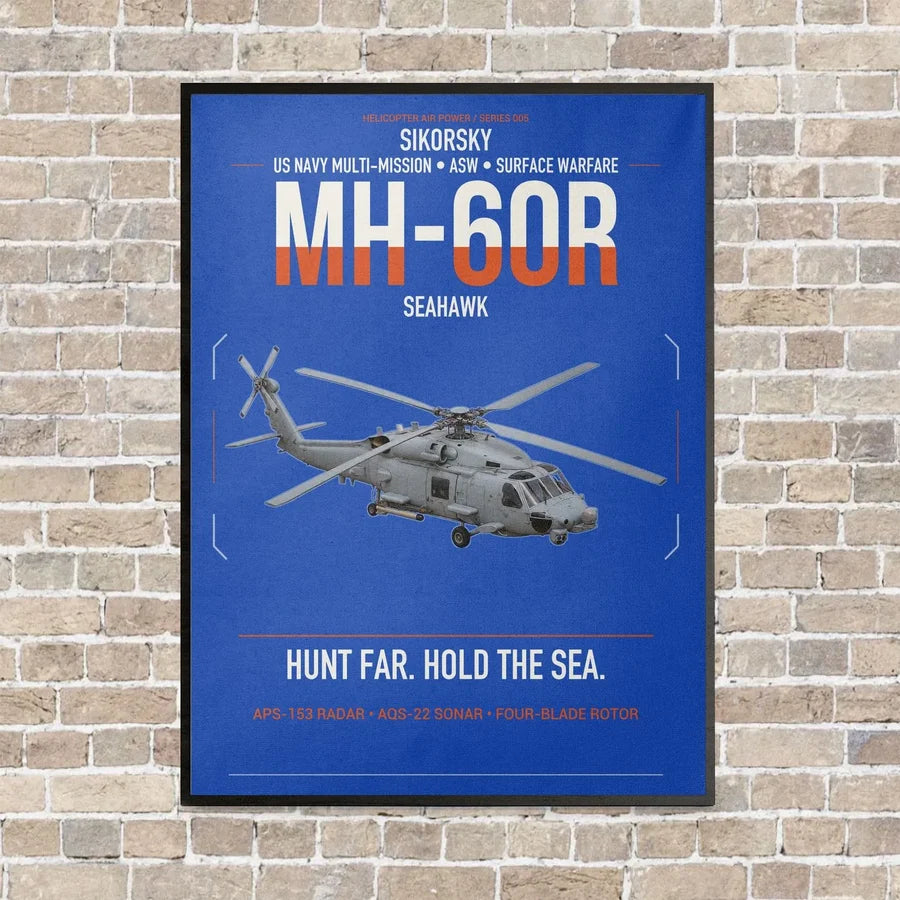 Sikorsky MH-60R Seahawk vertical canvas print - framed - blue background