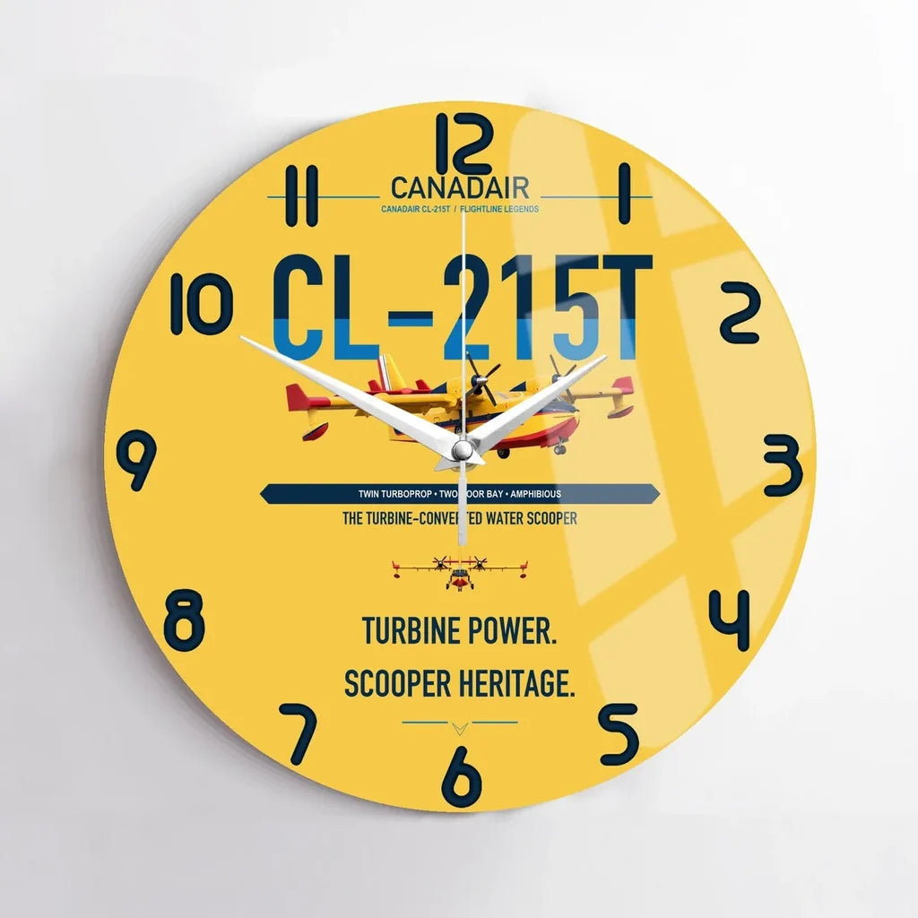 Canadair CL-215T design on yellow no frame wall clock