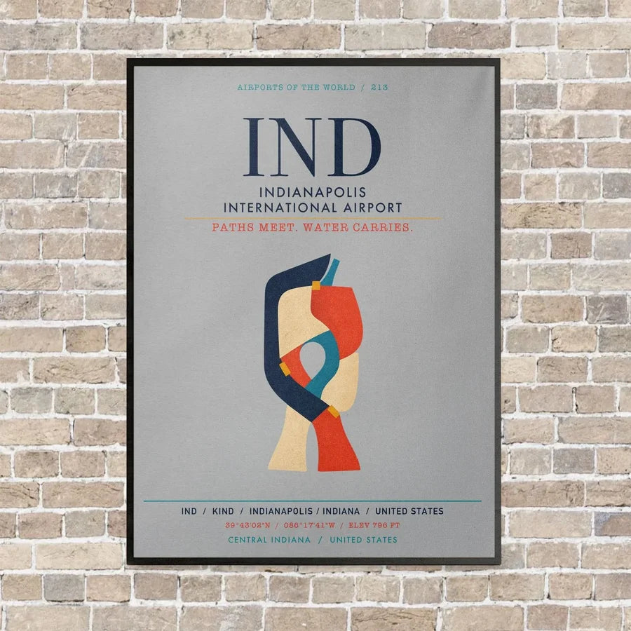 Indianapolis International Airport IND vertical canvas print - framed - light gray background