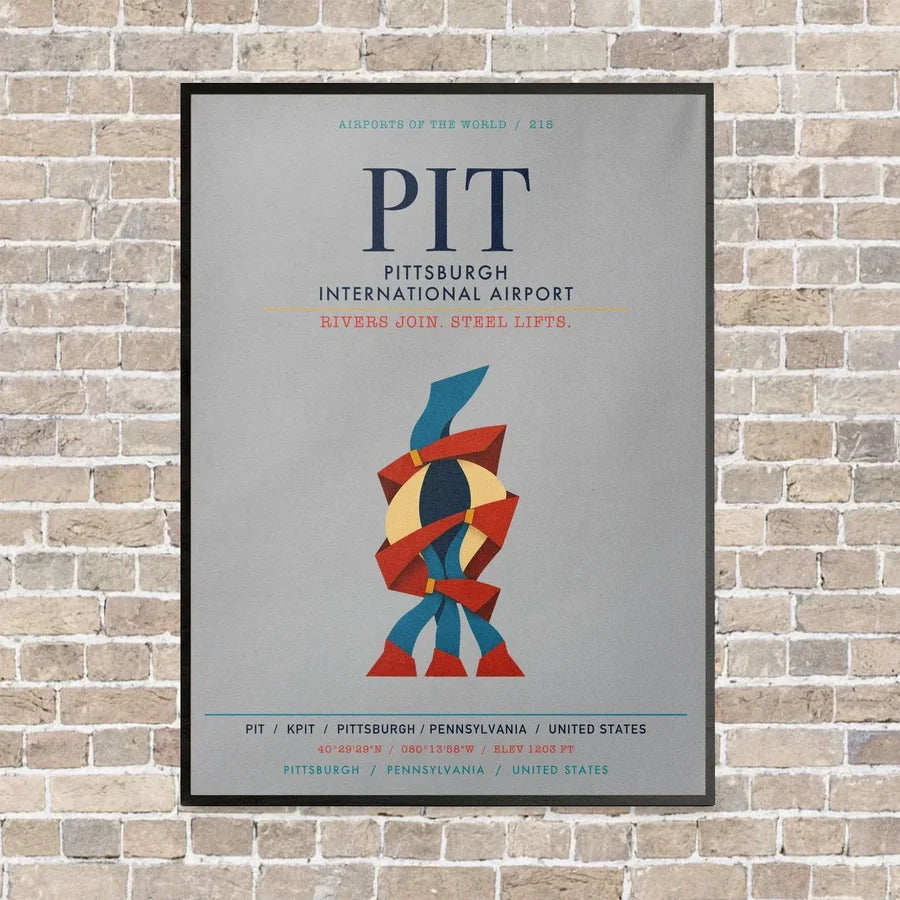 Pittsburgh International Airport PIT vertical canvas print - framed - light gray background