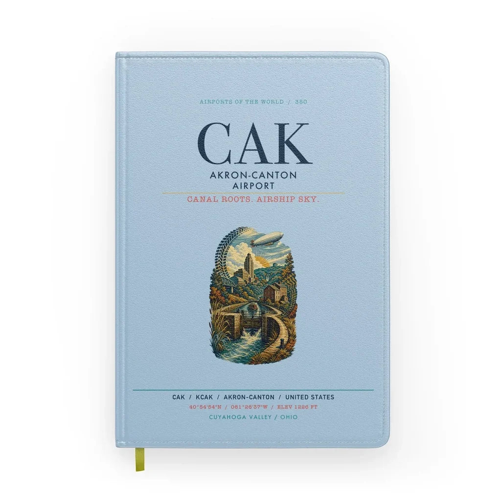 Akron-Canton Airport (CAK) design on light blue notebook