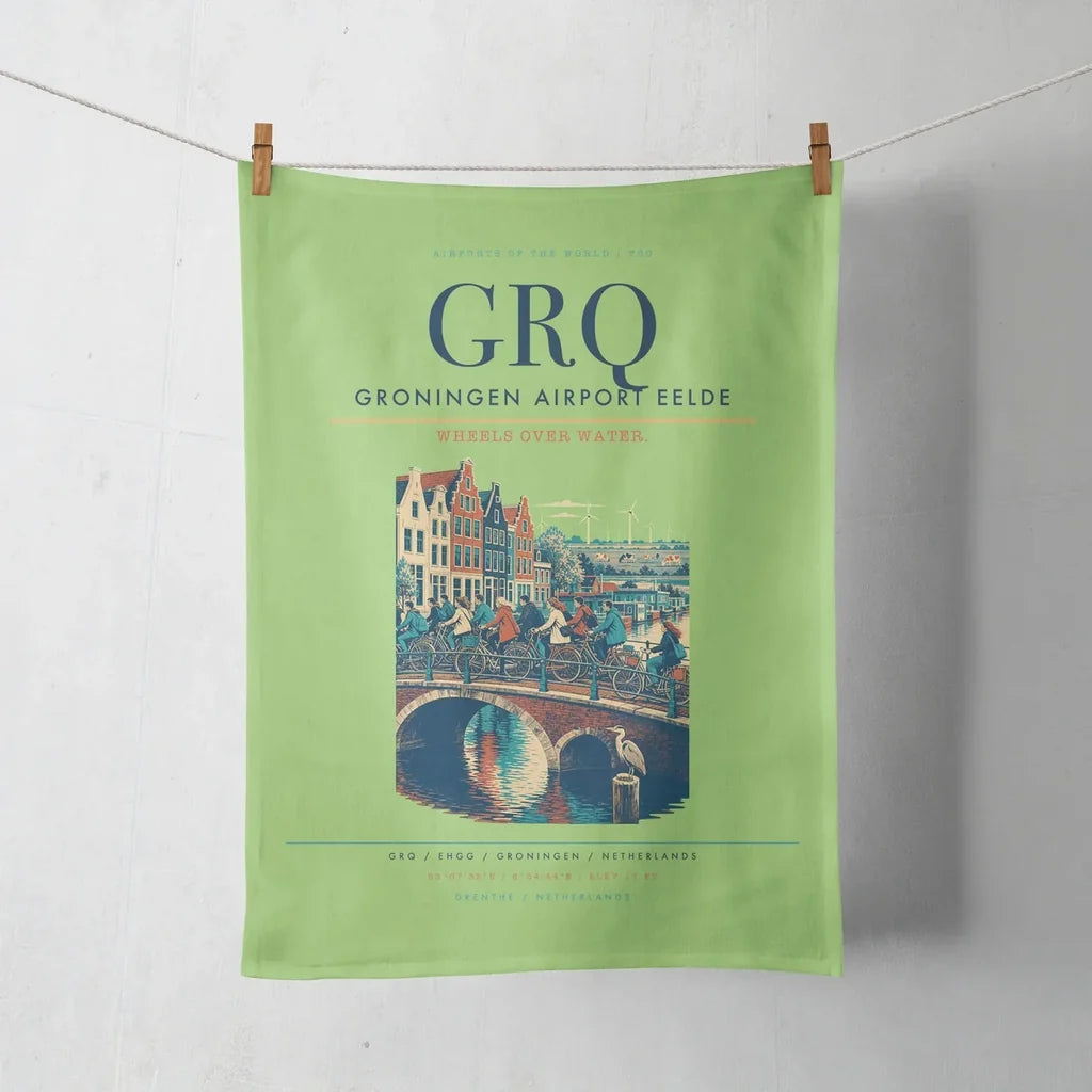 Groningen Airport Eelde (GRQ) design on light green towel
