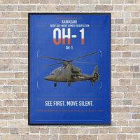 Thumbnail for Kawasaki OH-1 vertical canvas print - framed - blue background