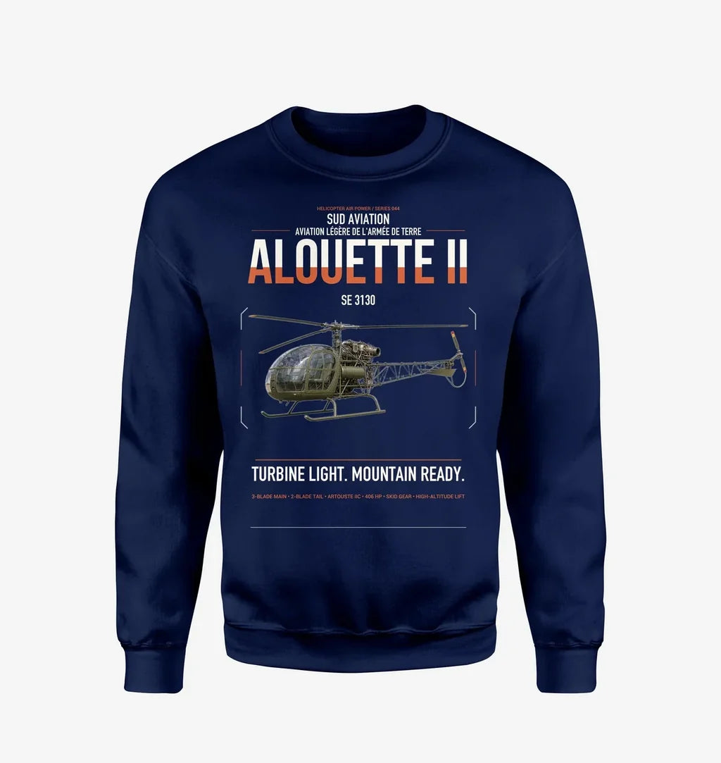 Sud Aviation SE 3130 Alouette II design on navy blue sweatshirt