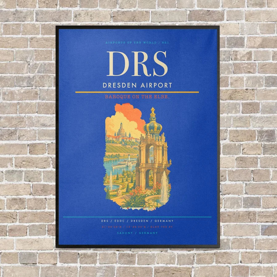 Dresden Airport DRS vertical canvas print - framed - blue background
