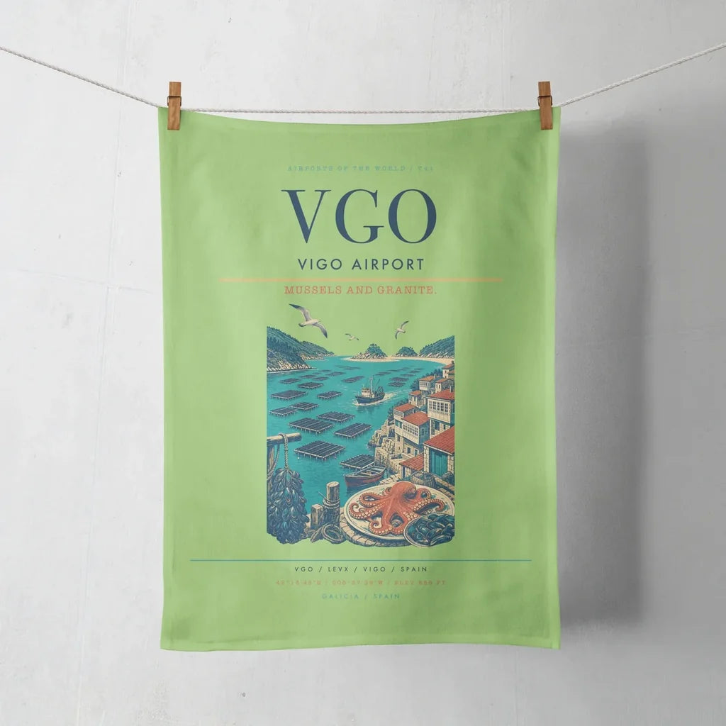 Vigo Airport (VGO) design on light green towel
