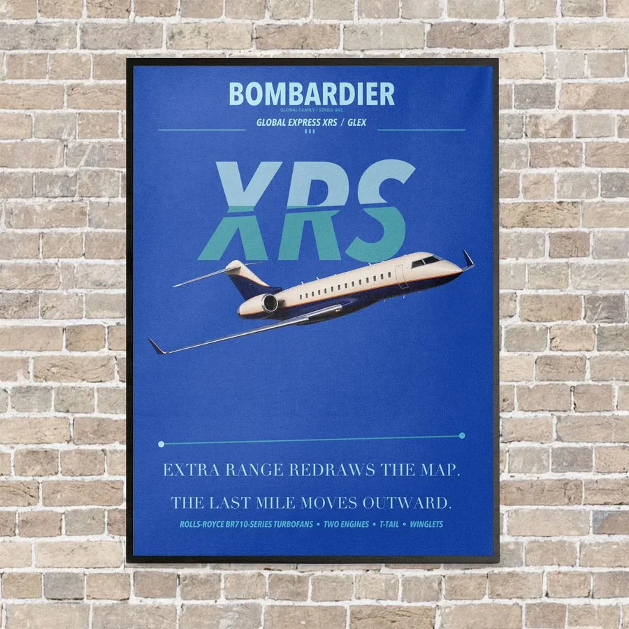 Bombardier Global Express XRS vertical canvas print - framed - blue background